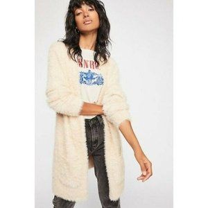 Free People Women's Sz Small Beige Faux Fur Cardigan Sweater Soft and Fuzzy